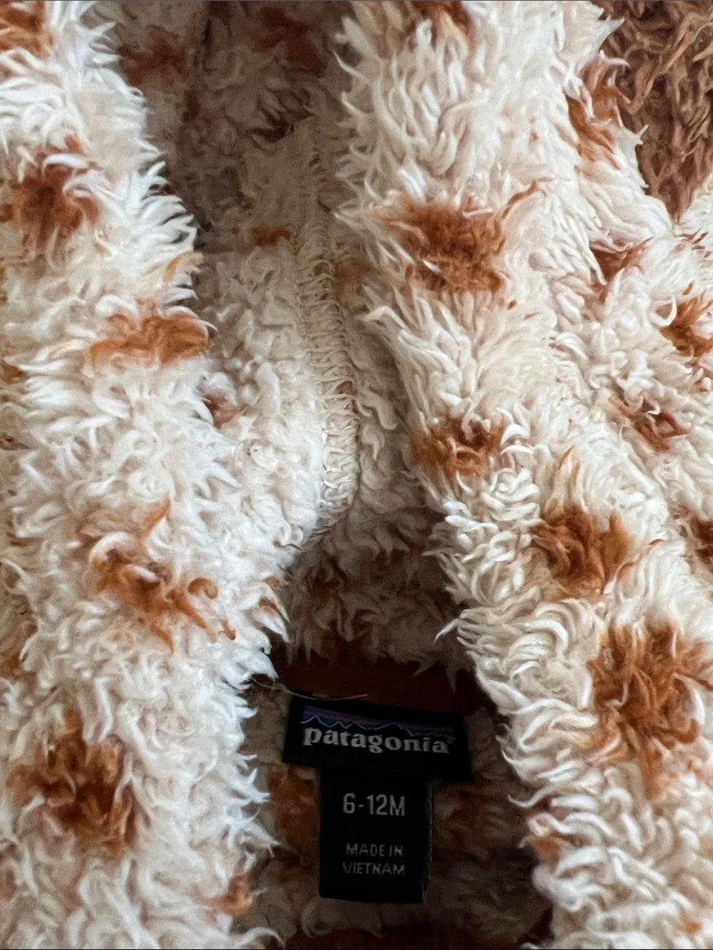 Patagonia Plush Hooded Zip Jacket in Cream and Brown